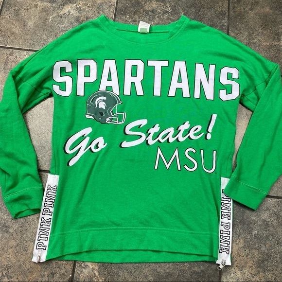 PINK Victoria's Secret Tops - Victoria’s Secret Pink Michigan State Crewneck W Zippers Size XS